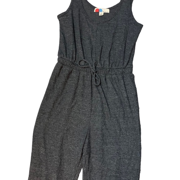 Free People Beach Jumpsuit Gray Heathered Drawstring Scoop Neck Sleeveless - Picture 2 of 8